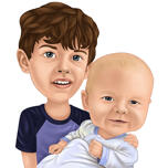 Barn med baby tegning portræt