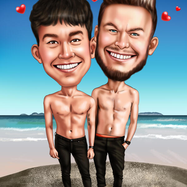 LGBT Couple Cartoon Drawing Full Body