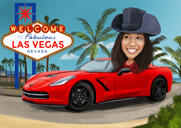 Traveling by Car Caricature for Vacation Trip Gift