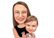 Babysitter und Baby Farbige Cartoon-Karikatur von Fotos