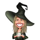 Witch Caricature Holding Magic Ball
