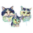 Dessin de portrait de chats à l'aquarelle dans des couleurs pastel à partir de photos