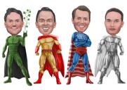 Desenho de caricatura de padrinhos de super-heróis