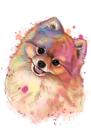 Desenhos animados de retrato de cachorro da Pomerânia em estilo aquarela