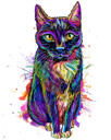 Карикатурный портрет кота по фотографиям в стиле синеватой акварели