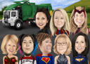 Custom+Superhero+Team+Cartoon+Portrait+in+Color+Style+with+Truck+in+Background