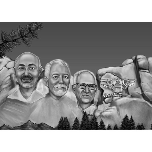 Rašmora kalna karikatūras portretu zīmējums no fotoattēliem