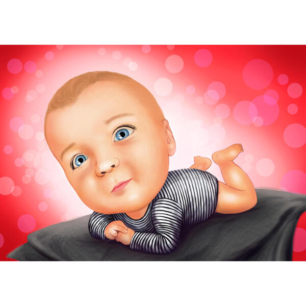 Ganzkörper-Baby-Karikatur vom Foto mit farbigem Hintergrund