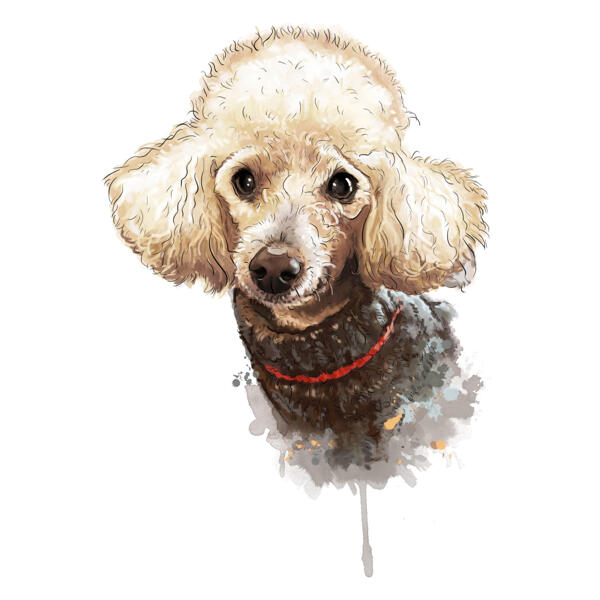 Watercolor Style Pet in Clothing Cartoon Portrait with Natural Coloring from Photos