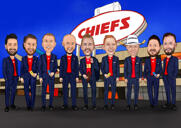 Caricatura de padrinhos com fundo de casa