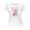 Lady Caricature Hand Drawn in Colored Style with Background Printed on T-shirt