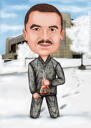 Winter-Karikatur-Porträt mit Schnee-Hintergrund