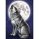Wolf-Karikatur-Porträt mit Hintergrund