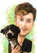 Owner+with+Pets+Caricature+with+Colored+Background