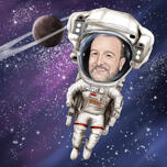 Anpassad astronautkarikatyrporträtt i färgad stil med galaxbakgrund
