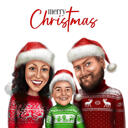 Holiday Group Caricature with Santa Hats