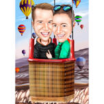 Caricatura de casal personalizada em balão de ar quente