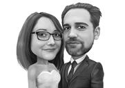 Caricatura de pareja en su aniversario de bodas: estilo blanco y negro