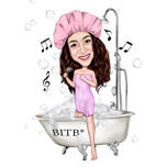 Caricatura del bagno di una persona personalizzata in stile a colori dalla foto