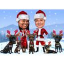 Christmas Santa Family with Pets Caricature