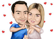 Couple Making Hand Heart Romantic Caricature