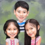 Трое братьев и сестер рисуют по фотографиям