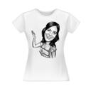 Beautiful Female Caricature in Black and White Exaggerated Style as Gift Print on T-Shirt