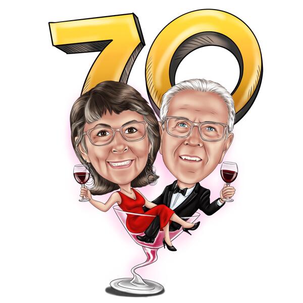 70. Yaş Günü Çift Karikatürü – Şarap Kadehi Karikatür Portresi