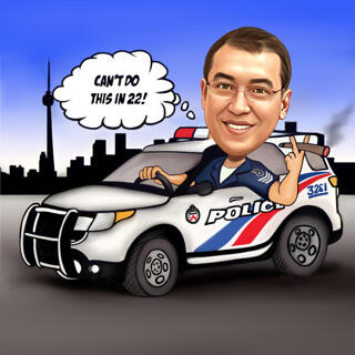Police Officer Caricature: Policeman in Car Digital Style