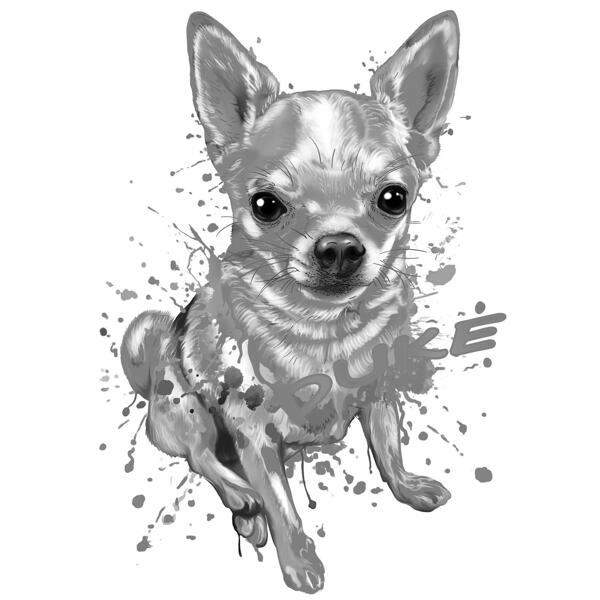 Full Body Black and White Chihuahua Graphite Portrait from Photos