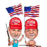 Două persoane care țin steaguri