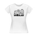 T-shirt trykt gruppekarikatur i sort og hvid stil