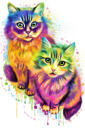 Карикатурный портрет яркой радужной кошки в полный рост с фотографий