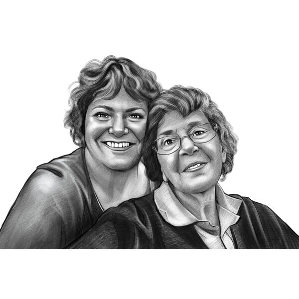 Mātes ar vecmāmiņu portrets melnbaltā krāsā