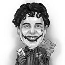 Joker karikatura v černém a bílém stylu