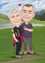 Couple en randonnée sur un sentier caricatural