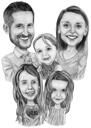 Caricature de groupe de classe en noir et blanc : enfants avec dessin de l'enseignant