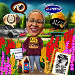 Retirement Full Body Caricature with Custom Background