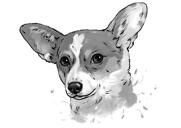 Gråskala akvarell stil Corgi porträtt av ditt husdjur från foto