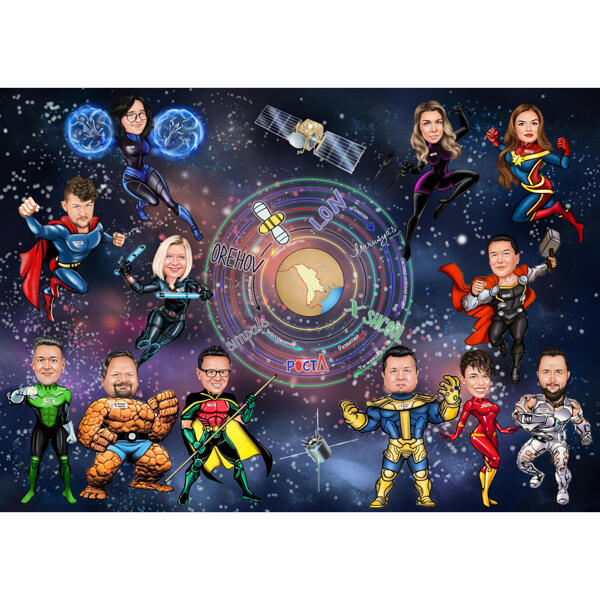 Caricature du groupe de super-héros de l'espace