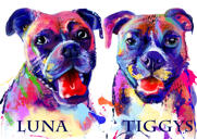 Две собаки в голове и плечах Пастельный акварельный портрет в стиле живописи по фотографиям