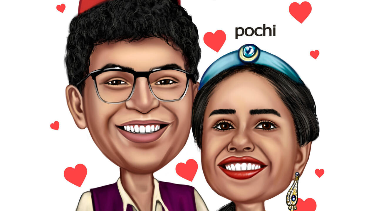 Custom Couple Jasmine and Aladdin Inspired Caricature