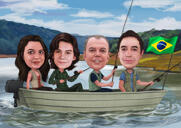 Grupp på båt med fiskespön