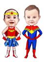 Full Body Superhero Kids Karikatuur in kleurstijl met aangepaste achtergrond