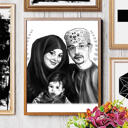 Benutzerdefinierte Leinwanddruck Familienkarikatur im digitalen Schwarz-Weiß-Stil