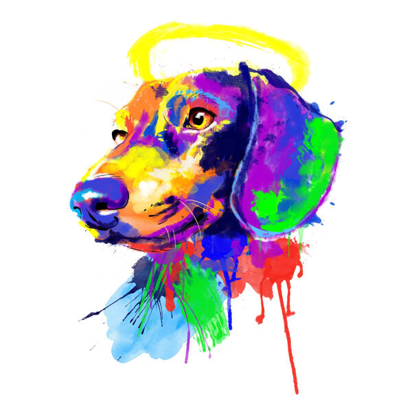 Mūžīga mīlestība — piemiņas taksis suņa portrets akvareļa stilā