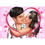 Portrait de dessin animé de baiser de couple avec une main de fond de couleur tirée de la photo