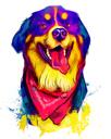 Berner Sennenhond karikatuurportret in aquarelstijl van foto