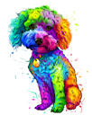 Farverig akvarel helkropspudelkarikaturkunst fra fotos