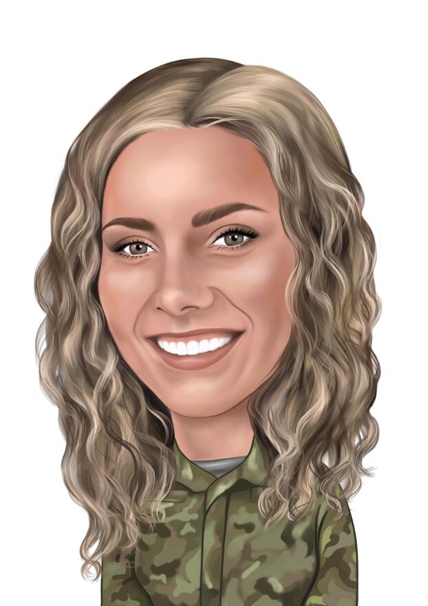 Female Military Cartoon Drawing in Color Style from Photo